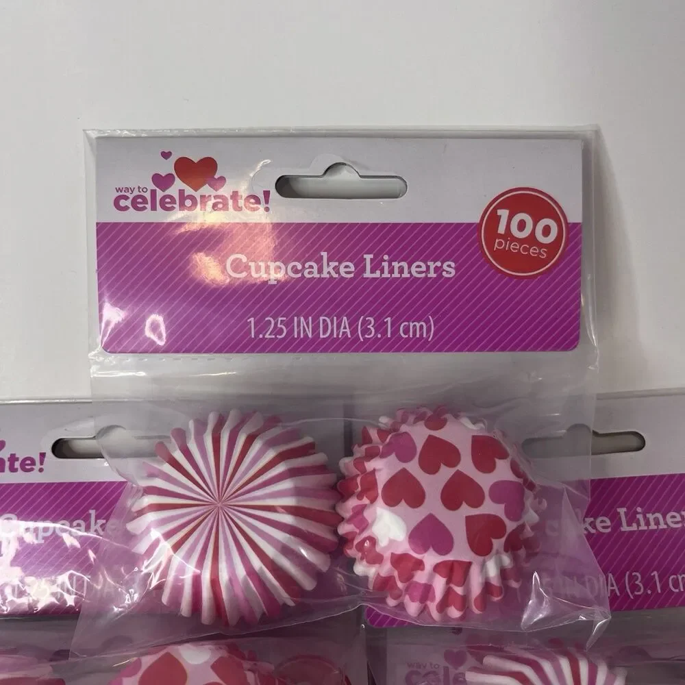 mini cupcake liners pink hearts Lot Of 7 100 Pieces Ea.